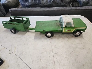 Nylint Farms Square Body Chevrolet Pressed Metal Truck + Trailer Vintage Green - Picture 1 of 12