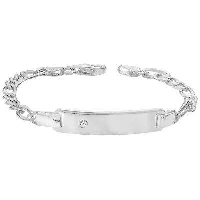 Sterling Silver Babies' Figaro CZ Set ID Baby Bracelet 5.40 Grams - Gift Boxed - Image 1 of 3