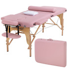 Portable Massage Table 2 Fold Height Adjustable PU Bed Salon Spa Bed 73 In Long 