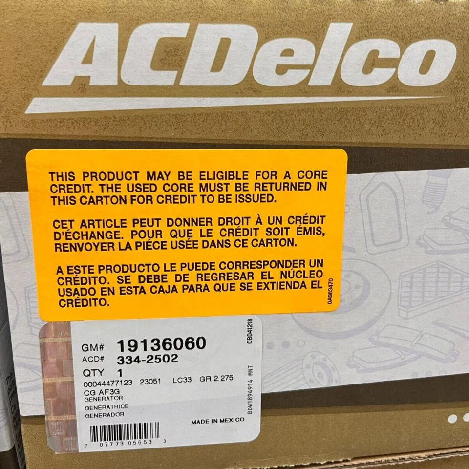 ACDELCO 334-2502 REMANUFACTURED ALTERNATOR FOR FORD RANGER 01-05 - Image 1 of 1