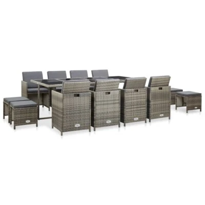 NNEVL 13 Piece Outdoor Dining Set with Cushions Poly Rattan Grey - Image 1 of 4