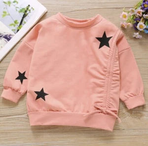 Kid's Star Sweater Casual Bowknot Crewneck Pink Youth Size 4-5 - Picture 1 of 2