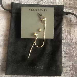 AllSaints Cuff Chain & Pyramid Stud Earring Set Gold Tone - Picture 1 of 5