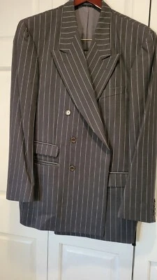 VTG Zanetti 54 | 38 ITALY  Wool Dark Gray Light Grey Streip Double Breasted  - Image 1 of 4