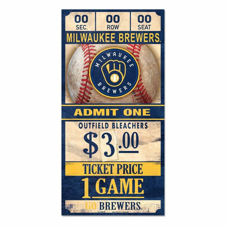 MILWAUKEE BREWERS GAME TICKET ADMIT ONE GO BREWERS WOOD SIGN 6"X12'' NEW 👀 - Image 1 of 1