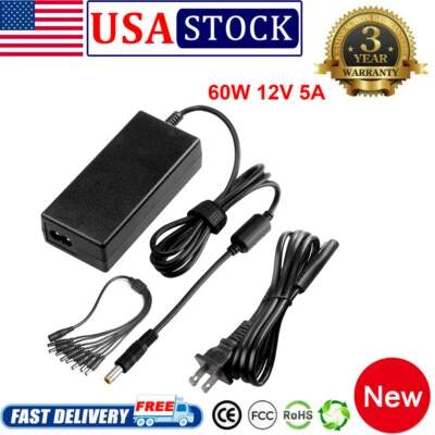 12V 5A AC Power Supply Adapter +8 Split Power Cable For CCTV Security Camera DVR - Image 1 of 4