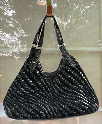 Bolso de Mano Cole Haan Genevieve Tejido Cuero Negro/Gamuza/Patente Foto 1 de 4