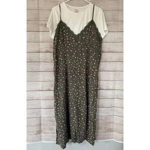 No Boundaries Juniors Retro Floral Grunge Overall Dress & Tee Shirt XXL 19 NWT - Picture 1 of 8