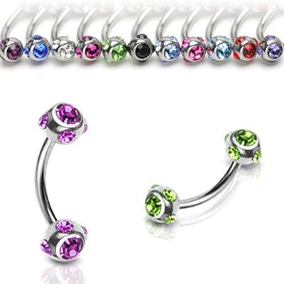 Multi CZ Ball Lip Rook Snug Piercing Curve Barbell Eyebrow Ring 16G - Image 1 of 2