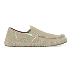 Sanuk Mens Rounder Canvas Casual Slip On Comfort Loafer Tan Beige Size 12 - NEW