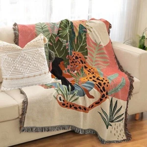 New Anthropologie Boho Jungle Tassel Throw Blanket Bedspread Quilt - 63" x 51" - Picture 1 of 10