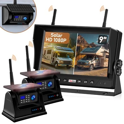 HAOKEO 2 Solar Magnetic Wireless Backup Camera 9" HD Monitor Rear View Reverse System