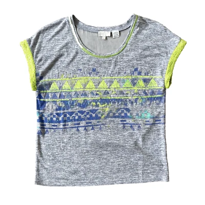 Miss Me Shirt Womens Small Gray Aztec Sequin Lim Green Southwestern - Image 1 of 4