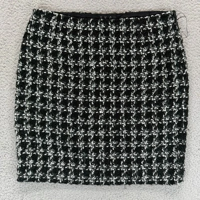 Saia INC International Concepts feminina de tweed preto branco tamanho 4 forrada de mistura de lã - Imagem 1 de 4