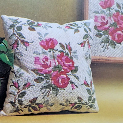 Vtg.  Creative Circle Pink Rose Garden Pillow Needlepoint Kit Open Pkg. - Image 1 of 3