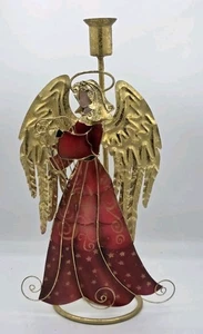 Schöner Vintage Kerzenhalter rot & gold Metall Engel Weihnachten - Bild 1 von 6