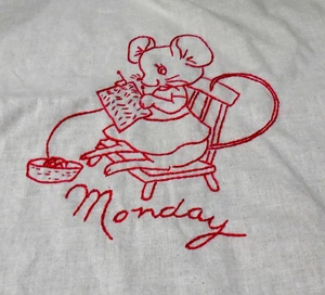 7 REDWORK EMBROIDERY " DOTW"  Handworked  Blocks 11-" Sq   Cute Mice - Picture 1 of 7
