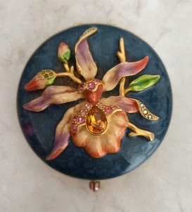 Jay Strongwater for Estée Lauder "Orchid" Vintage Compact Mirror Enamel - Picture 1 of 7