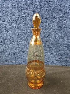 Vintage Mid mod Decanter Crystal Gold Stripe & Orange Amber Liquor Booze 12" - Picture 1 of 10