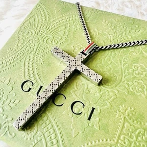 Auth GUCCI Diamante Serry Line Croix Collier Pendentif Argent Sterling 925 avec Boîte - Photo 1/13