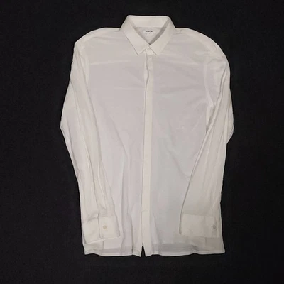 Helmut Lang Button Up Shirt Mens XL White Silk Blend Poplin Long Sleeve Stretch - Image 1 of 4