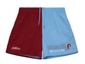 Mitchell & Ness Burgundy/Light Blue Philadelphia Phillies Vintage Woven Shorts - Picture 1 of 9
