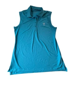 Camisa polo Peter Millar para mujer azul medio sin mangas cuello elástico UV golf - Imagen 1 de 8