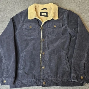 Marine Layer Mens Corduroy Trucker Jacket Sherpa Lined Size Large Navy Blue - Picture 1 of 8