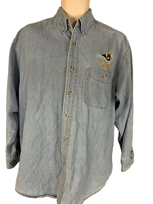 NFL Men's Blue Denim M Long Sleeve Button Up Rams Logo Pocket - Image 1 of 4