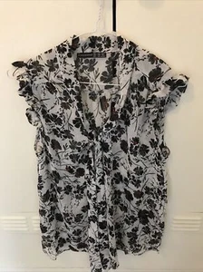 Ladies Size 10 Sheer Sleeveless Blouse Overhead With Tie Up cream/black/red VGC - Picture 1 of 6