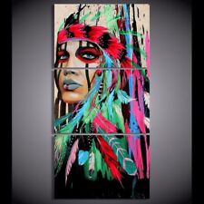Native Indian Feathered Warrior Painting 3 Pcs Canvas Print Wall Art Home Decor
