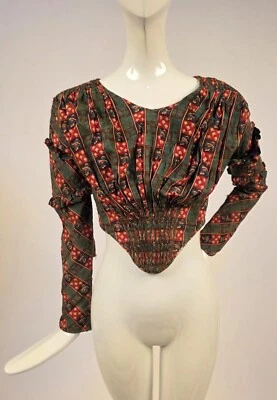 CUERPO DE DAMAS JÓVENES ALGODÓN ESTAMPADO A RAYAS COSIDO A MANO FINALES DE 1830’S - PRINCIPIOS DE 1840’S Foto 1 de 4