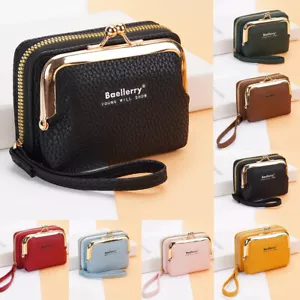 Women RFID Leather Credit Card Holder Metal Frame Double Clasp Accordion Wallet - Picture 1 of 16