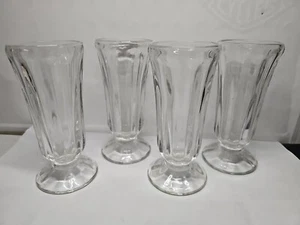 4 Vintage MCM CLEAR GLASS PANELED PARFAIT FOOTED DESSERT ICE CREAM FLARED RIM - Picture 1 of 5