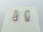 Ladies Sterling 925 Solid Silver Oval Cut Pink and White Sapphire Stud Earrings