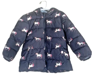 GIRL'S OLD NAVY HOODED WINTER PUFFER JACKET UNICORN PRINT NAVY -SIZE 5 TODDLER- - Picture 1 of 10
