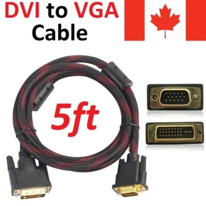 DVI to VGA Cable 24 + 5 Male to Male Cord Adapter Converter for PC TV Computer - Picture 1 of 5