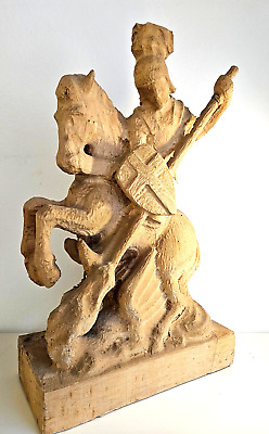 Antiker Heiliger Georg Der Drachentöter Aus Holz Handgeschnitzt H.74 Cm L.45 Cm • 1.50€