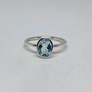Lab Created Aquamarine Ring 925 Sterling Silver Dainty Minimalist Ring For Gift - Picture 1 of 6