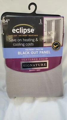 Eclipse Black Out Panel With Rod Pocket Black Tab Textured Solid Grey New #1768 - Image 1 of 3