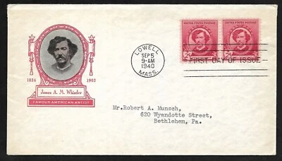 #885 2c Famous Americans - Artists - James A.McNeill Whistler- IOOR FDC Pair - Image 1 of 2