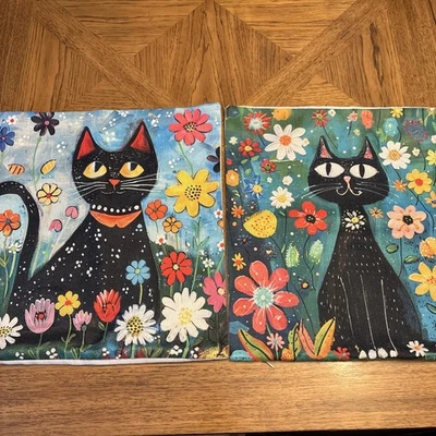 Juego de Fundas de Almohada Fundas Negras Gato Flores Primavera Lindo Divertido Caprichoso Cremallera Foto 1 de 3