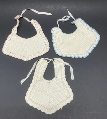 Juego de 3 collar babero vintage de algodón de bautizo para muñeca bebé ganchillo a mano Foto 1 de 4