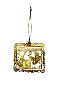 Nashville Tennessee Music Brass Ornament, Personalize w Year Charm 2018 to 2026 - Picture 1 of 4