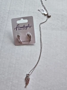 Juego de collar y pendientes de alas de ángel de plata rodiada - Imagen 1 de 4