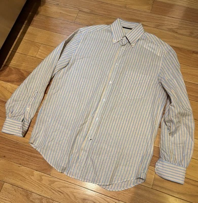 Camisa Oxford Brunello Cucinelli Naranja Azul Rayas Botón Neutro Talla Mediana M Foto 1 de 4