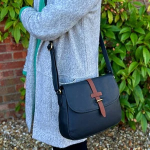Rowallan Large Black Leather Saddle Style Cross Body Bag, Shoulder Bag - Picture 1 of 2