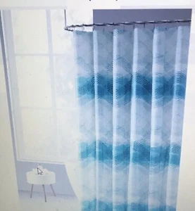 Neil Teal Waves 13-Piece PEVA Shower Curtain & Hooks Set by Mainstays New - Picture 1 of 7