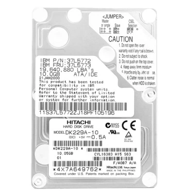 Hard Drive IBM 10GB 37L5772 512KB Cache 4200RPM ATA 2.5" Inch - Image 1 of 4