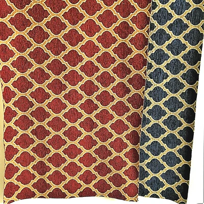Geometric Upholstery Designer Fabric Sample Textured Red Navy Beige Set of 2 New - Image 1 of 4
